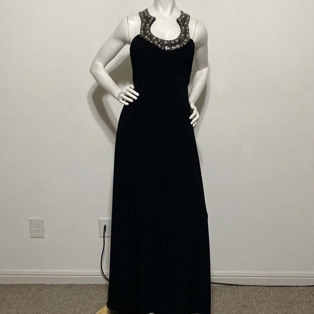 JS Boutique Black Embellished Omega Shape Collar Sleeveless Maxi Dress Size 6P